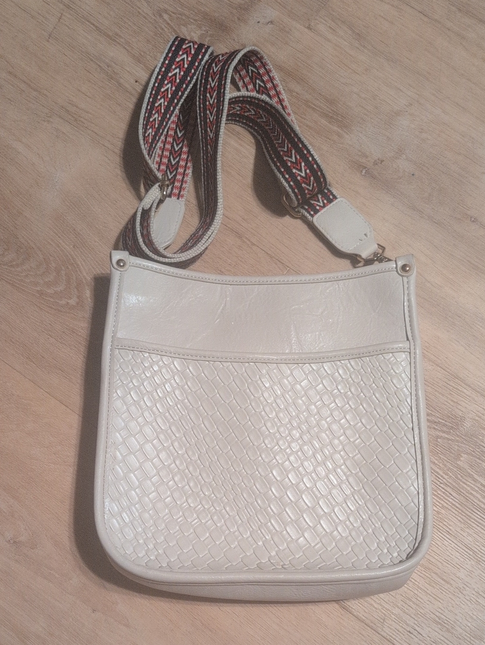 Montana West Cream Crossbody Bag with Patterned Strap